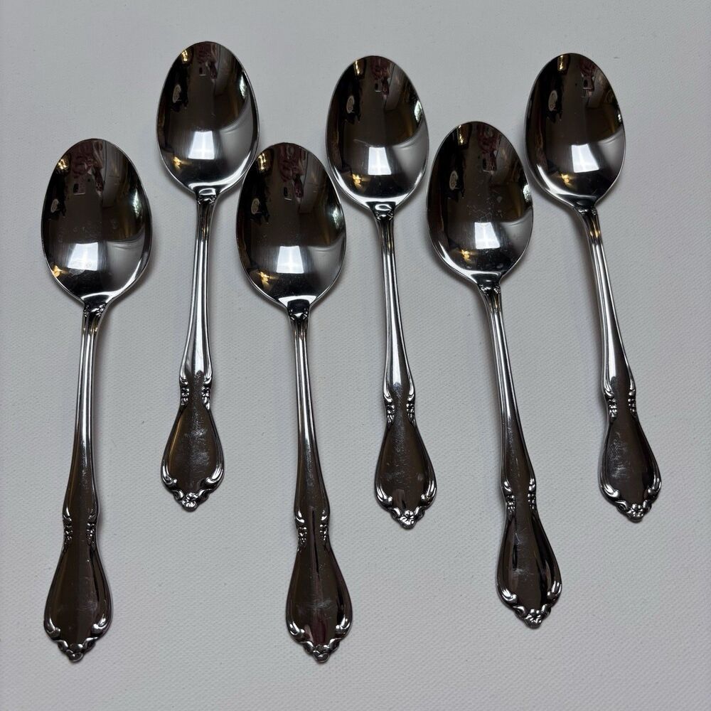 VTG Oneida Oneidacraft Deluxe Chateau Stainless Flatware Dinner Spoons Set Of 6